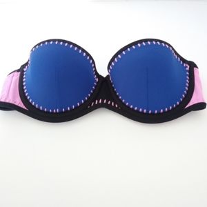 Victoria's Secret Swim Bikini Top Blue/Pink "The Flirt Bandeau" 32C Strapless